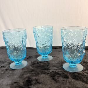 SENECA DRIFTWOOD FOOTED PEACOCK BLUE GLASS SET OF 3